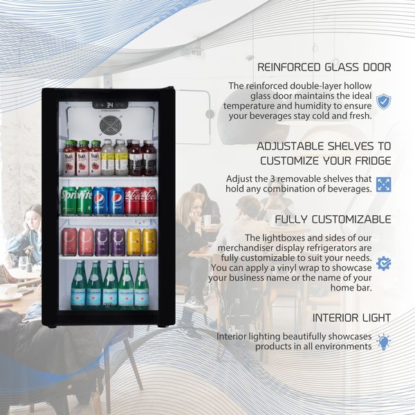 Premium Levella®  3.1 Cu. F.t Single Glass Door Upright Display Cooler. Merchandiser Refrigerator.