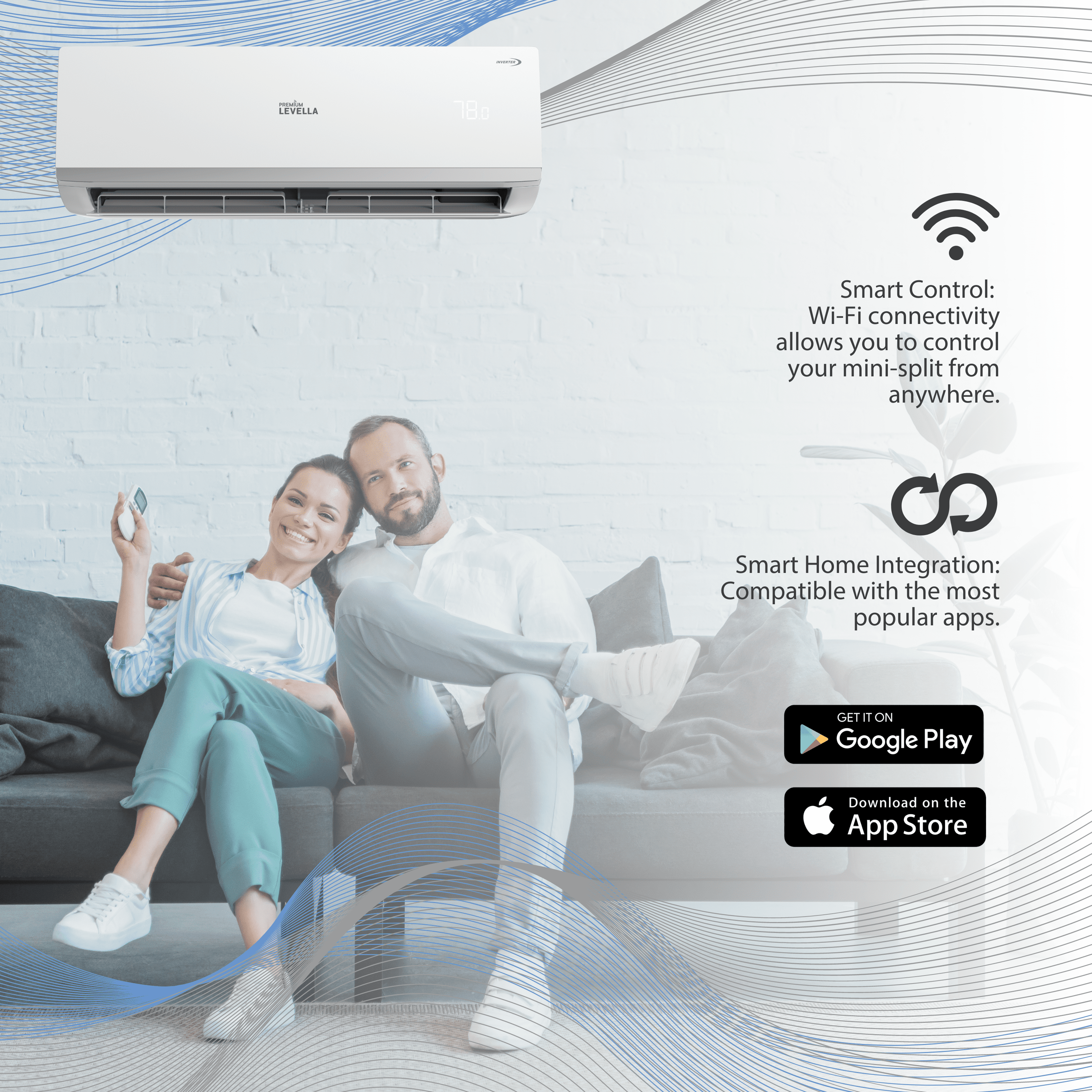 Premium Levella® 12,000 BTU 16 SEER2 Ductless Mini-Split Inverter Air Conditioner Only Cold System Full Set 115V. WIFI Included.