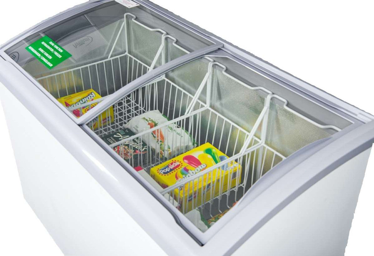 Premium Levella®  10.9 cu ft Display Freezer/Refrigerator with Double Curved Glass Doors – White | Residential and Commercial Use