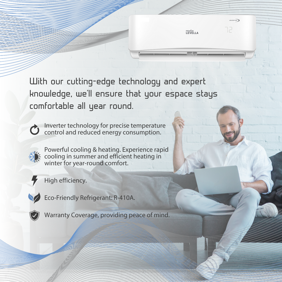Premium Levella® 12,000 BTU 16 SEER2 Ductless Mini-Split Inverter Air Conditioner Only Cold System Full Set 115V. WIFI Included.