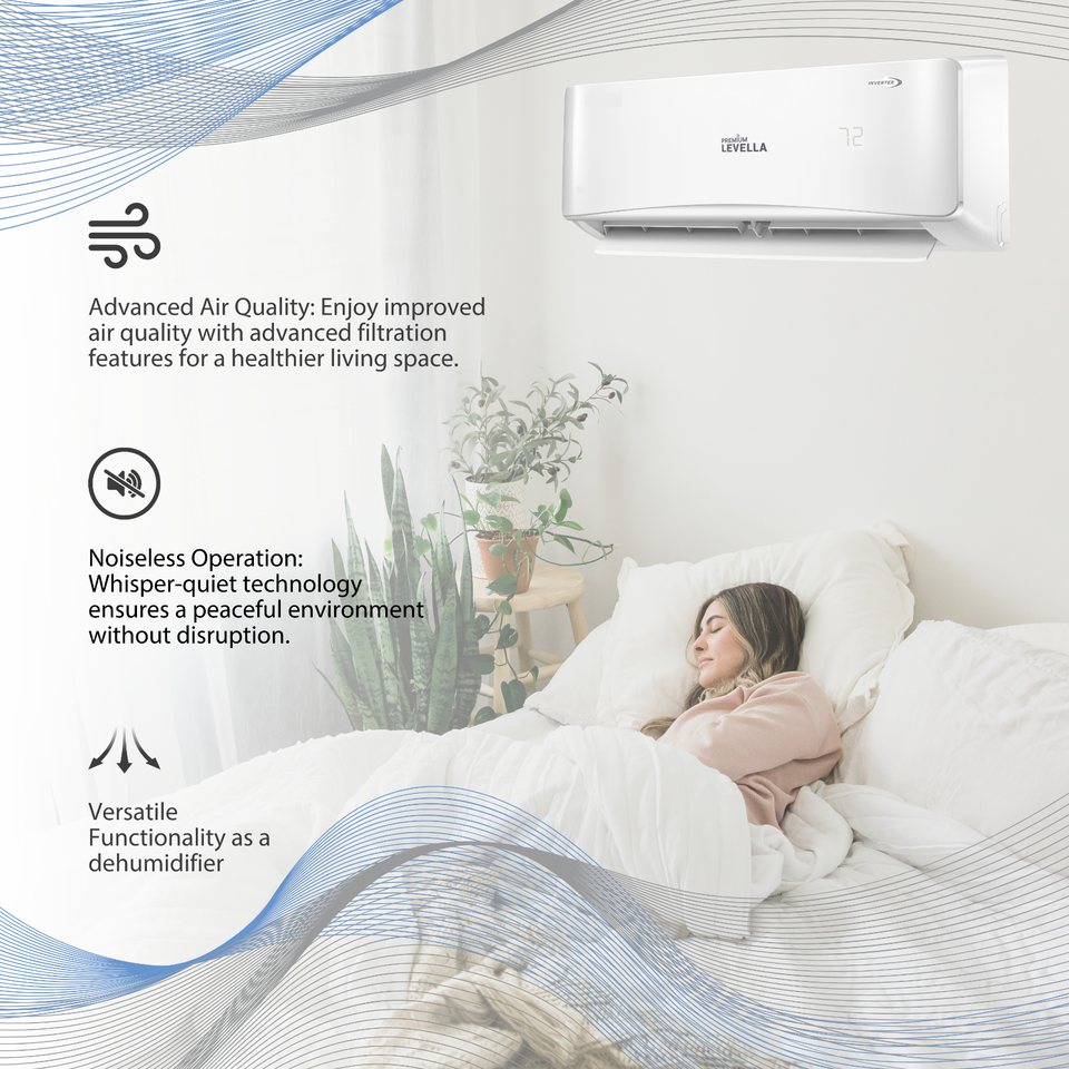 Premium Levella® 12,000 BTU 16 SEER2 Ductless Mini-Split Inverter Air Conditioner Only Cold System Full Set 115V. WIFI Included.