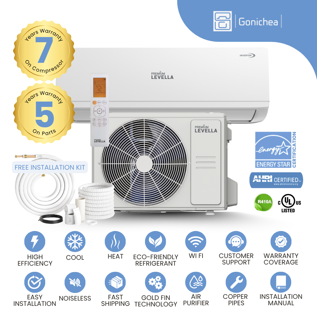 PREMIUM LEVELLA® 9,000 BTU 26.40 SEER2 Ductless Mini-Split Inverter Air Conditioner Heat Pump System Full Set 230V. WIFI Included.