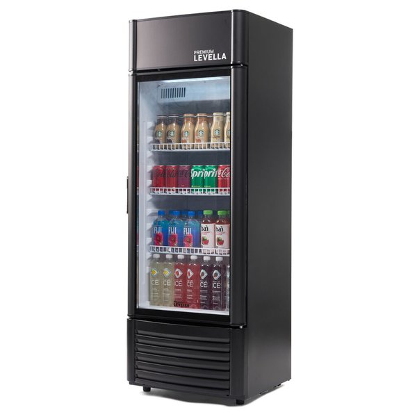 Refrigerador vertical de exhibición Premium Levella® de 6.5 pies cúbicos con puerta de vidrio simple. Refrigerador expositor.